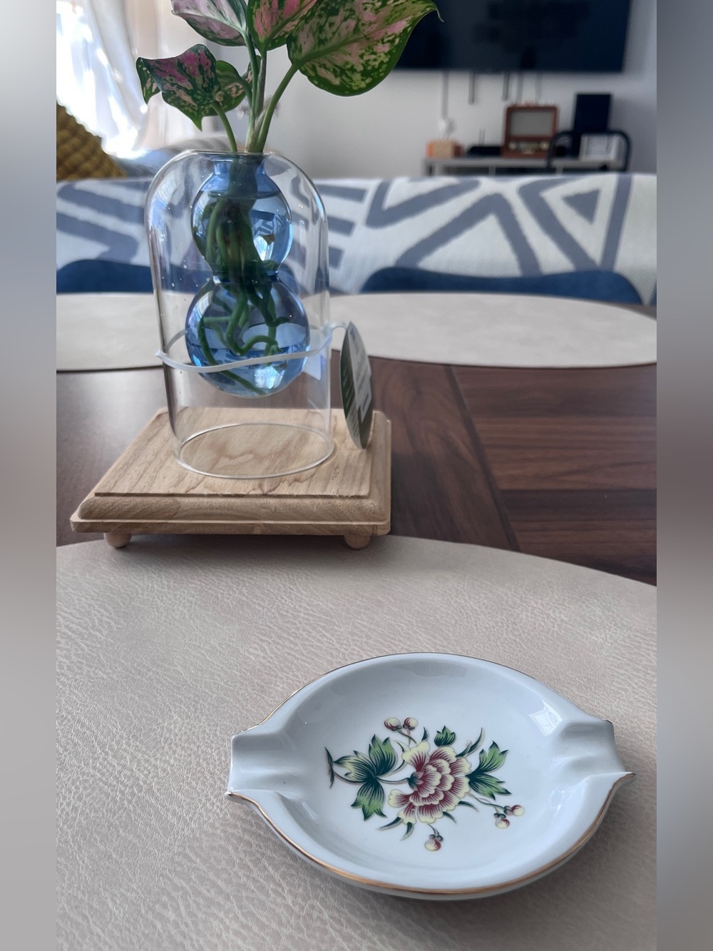 Vintage Hollohaza Hungary Porcelain Floral Ashtray / Trinket Dish